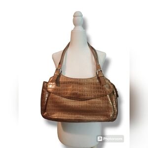 MAXX New York Bronze Embossed Alligator Bag Multiple Fabric Lined Compar…